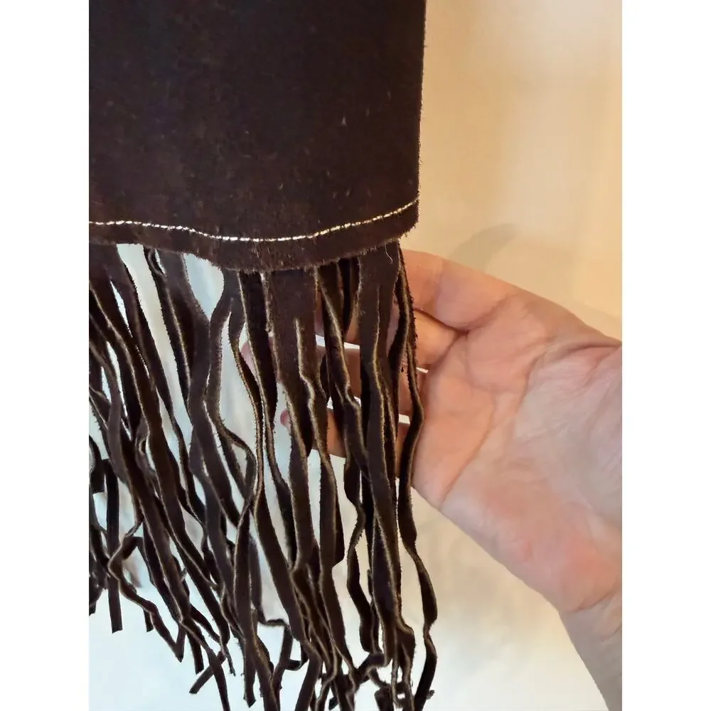 Vintage 90s Western Fringe Vest Women’s Size Medium Brown Sleeveless V-Neck